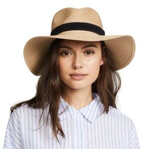Madewell Popular Packable Mesa Straw Paper Hat Black Ribbon UPF 50+ Protection